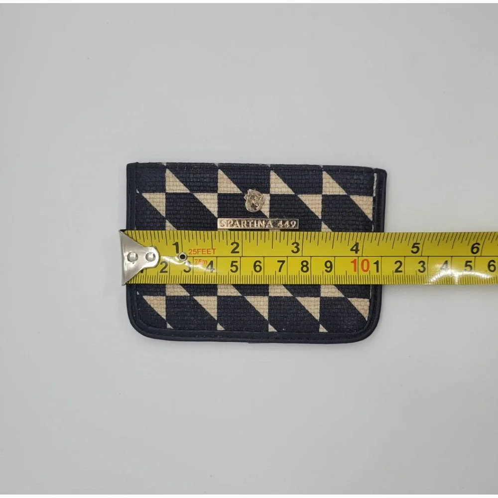 Spartina 449 Black and Cream Geometric Card Holder Slim Wallet Logo Plaque